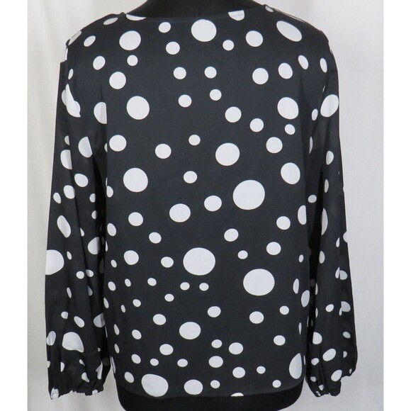 Women's Black And White Polka Dot Ruffled Bow Blouse Size XL - Picture 5 of 7